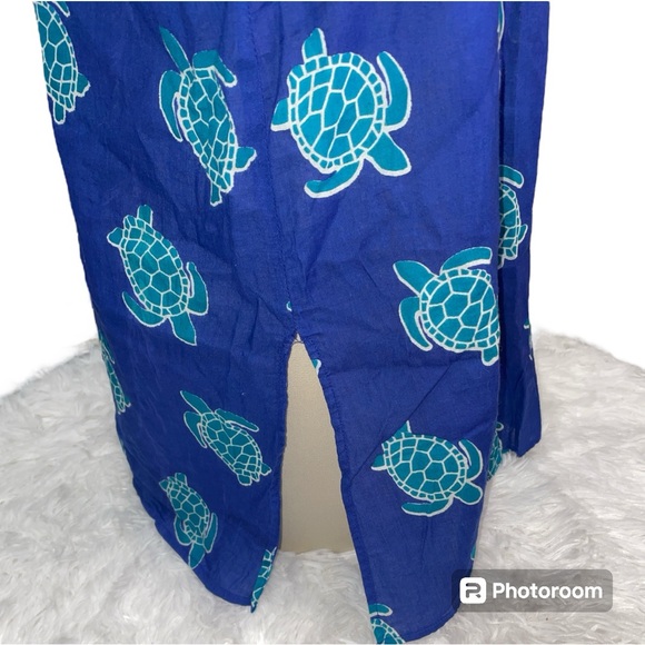 KikiSol Teal and Blue Turtle Print Tunic Beach Pool Cover Up Women's Size M - Picture 3 of 7